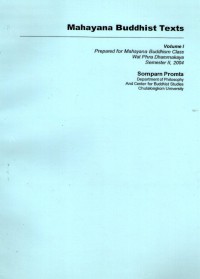 Mahayana Buddhist Texts volume I